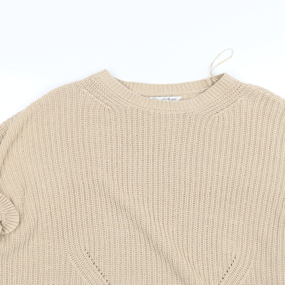 Close-up detail of Miss Selfridge women’s beige knit jumper, size UK 12
