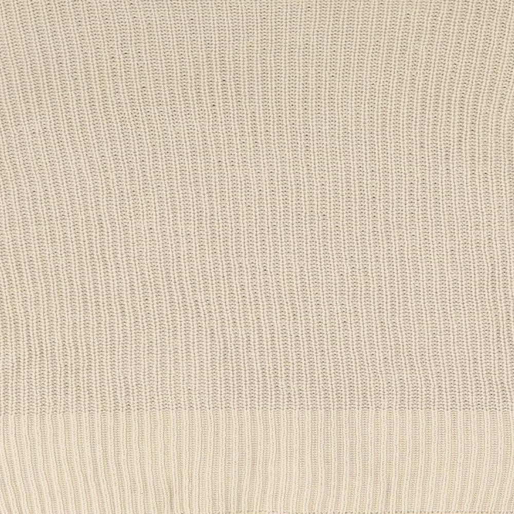 Brand and care label for Miss Selfridge women’s beige knit jumper, size UK 12