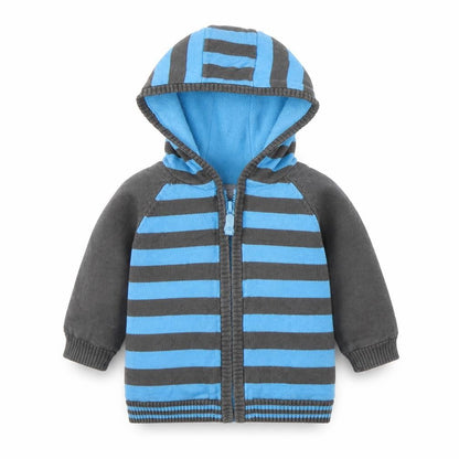 Front view of Tu Baby Blue Striped Full Zip Jumper, size 6-9, Months