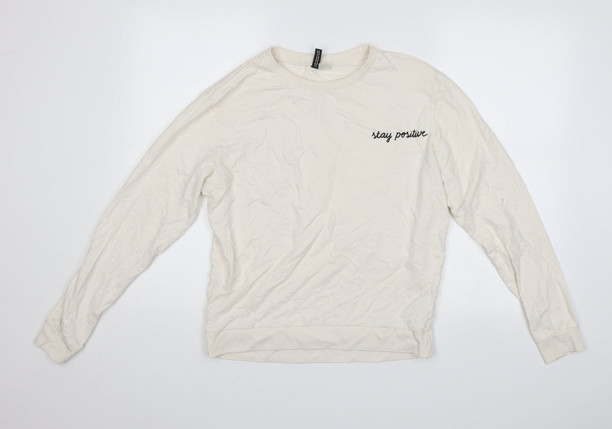 Divided Womens White   Pullover Jumper Size M  - Stay Positive