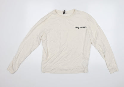 Divided Womens White   Pullover Jumper Size M  - Stay Positive