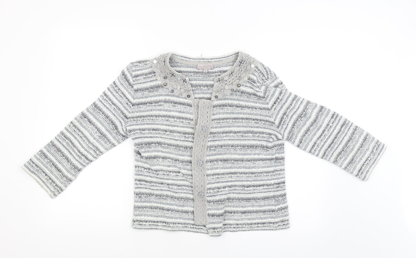 Per Una Girls Grey Striped  Cardigan Jumper Size M