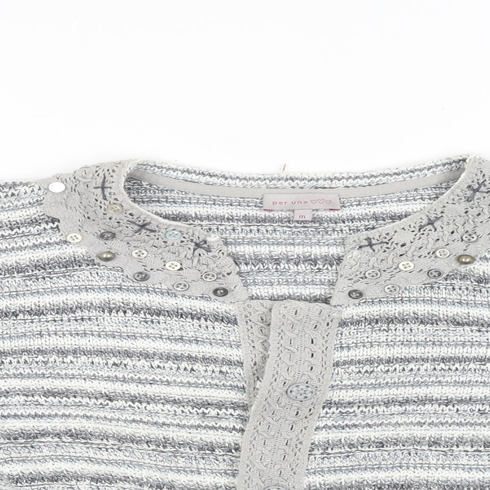 Per Una Girls Grey Striped  Cardigan Jumper Size M