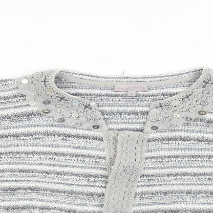 Per Una Girls Grey Striped  Cardigan Jumper Size M