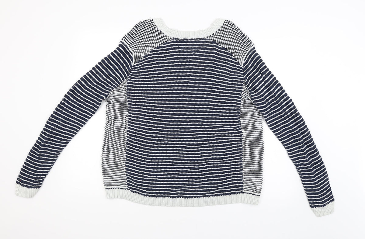 Hilfiger Mens Blue Striped  Pullover Jumper Size XL