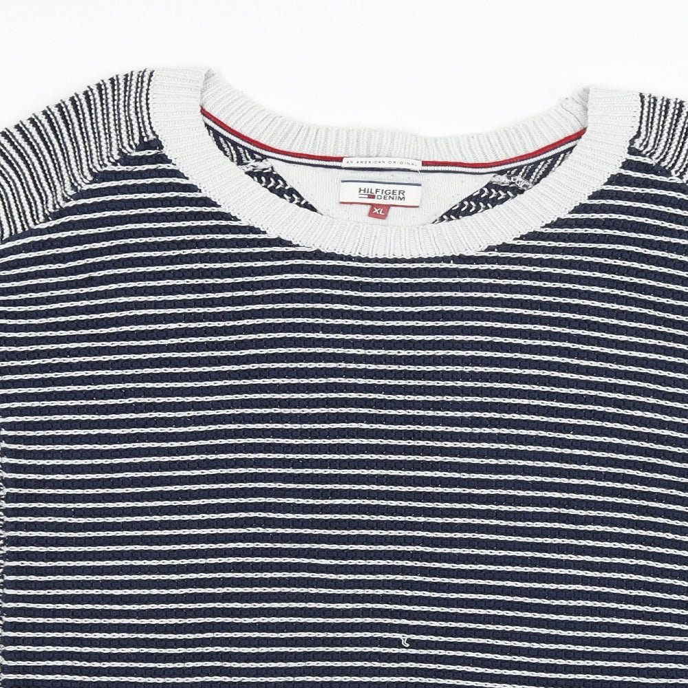 Hilfiger Mens Blue Striped  Pullover Jumper Size XL