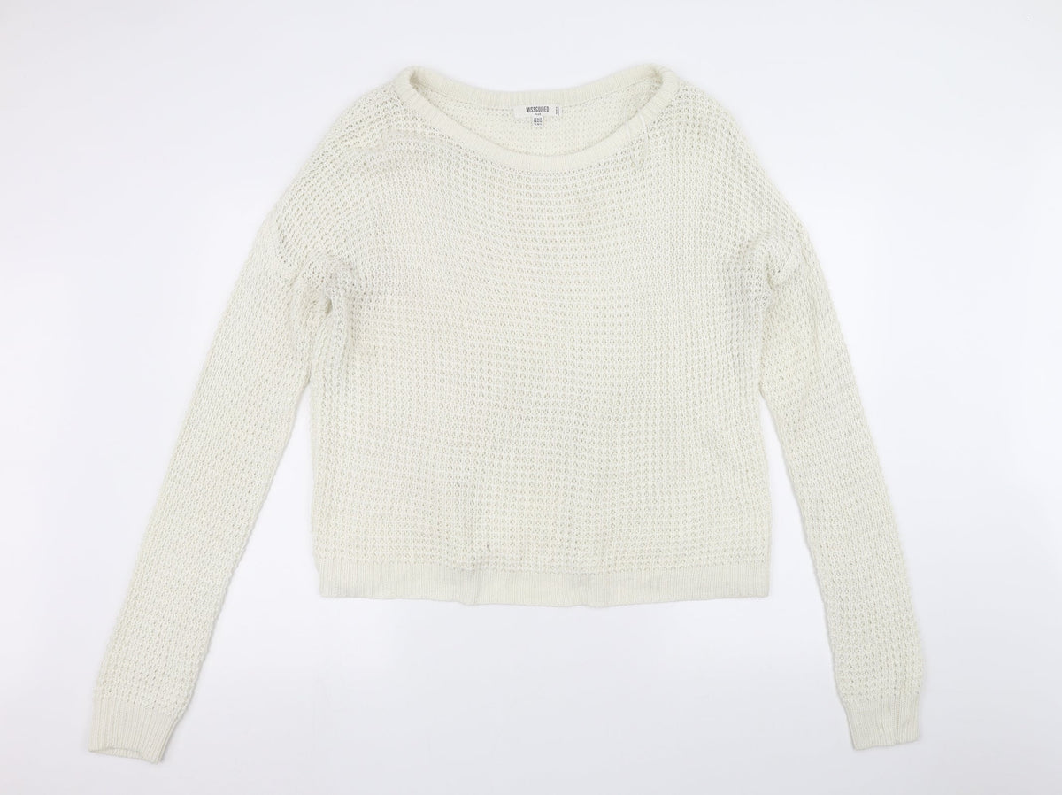 Front view of Missguided women’s white knit jumper, size UK 14