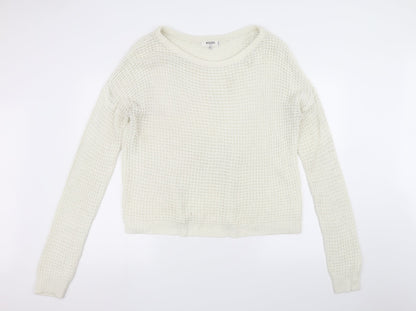Front view of Missguided women’s white knit jumper, size UK 14
