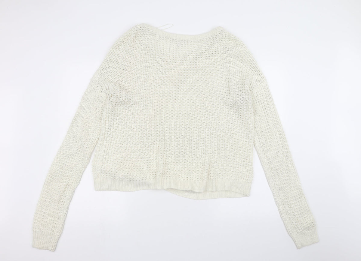 Back view of Missguided women’s white knit jumper, size UK 14