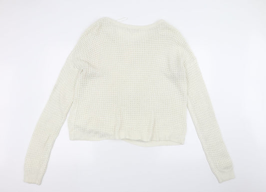 Missguided Womens White  Knit Pullover Jumper Size 14