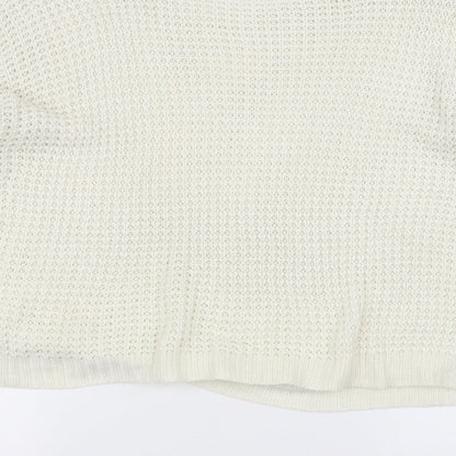 Brand and care label for Missguided women’s white knit jumper, size UK 14