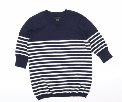 Front view of Atmosphere women’s blue striped jumper, size UK 10