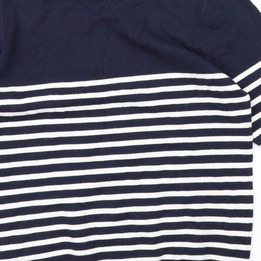 Brand and care label for Atmosphere women’s blue striped jumper, size UK 10