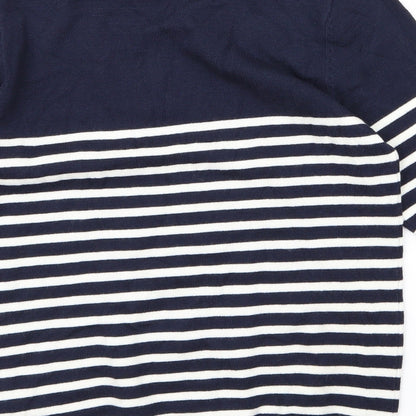 Brand and care label for Atmosphere women’s blue striped jumper, size UK 10
