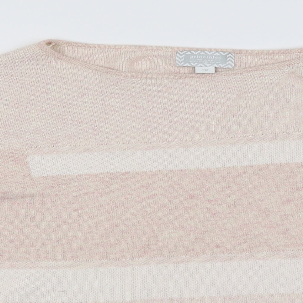 Close-up detail of Principles women’s pink striped jumper, size UK 10