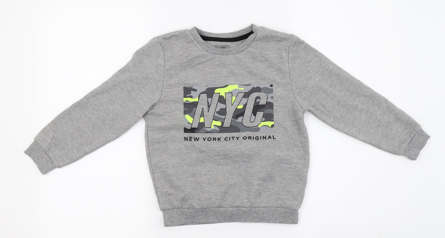 Primark Boys Grey   Henley Jumper Size 6-7 Years  - Writing on top