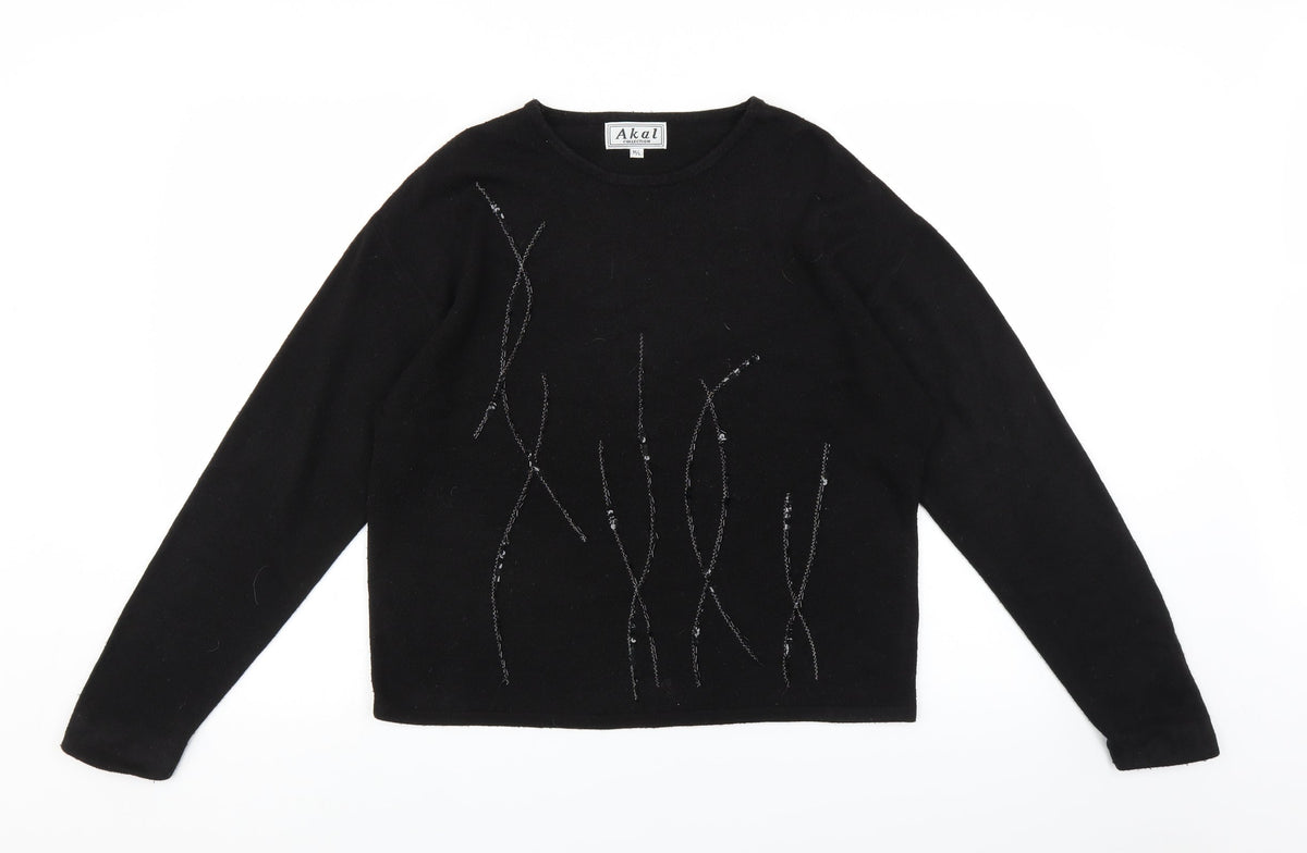 Front view of Akal women’s black jumper, size M
