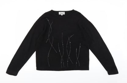 Front view of Akal women’s black jumper, size M