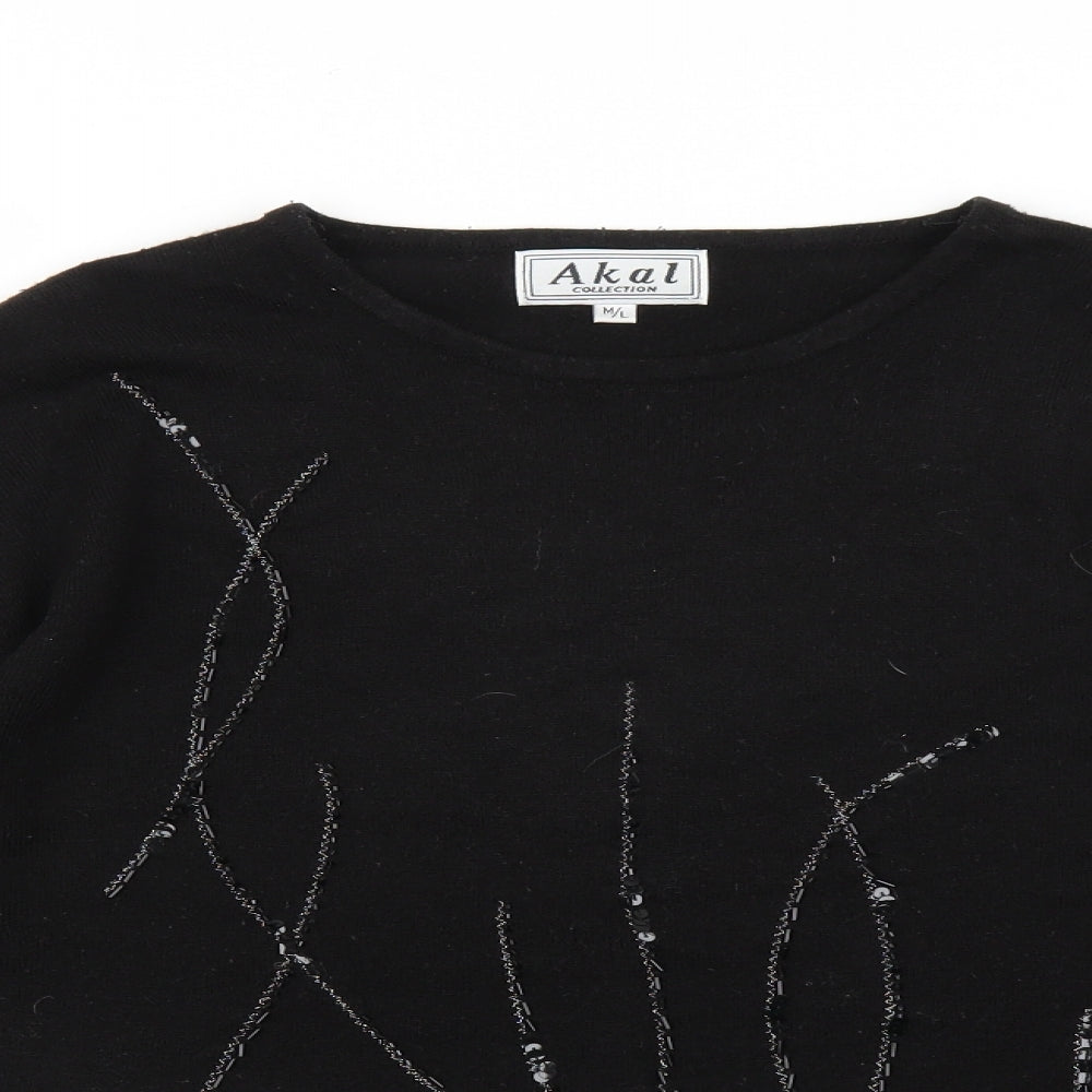 Close-up detail of Akal women’s black jumper, size M
