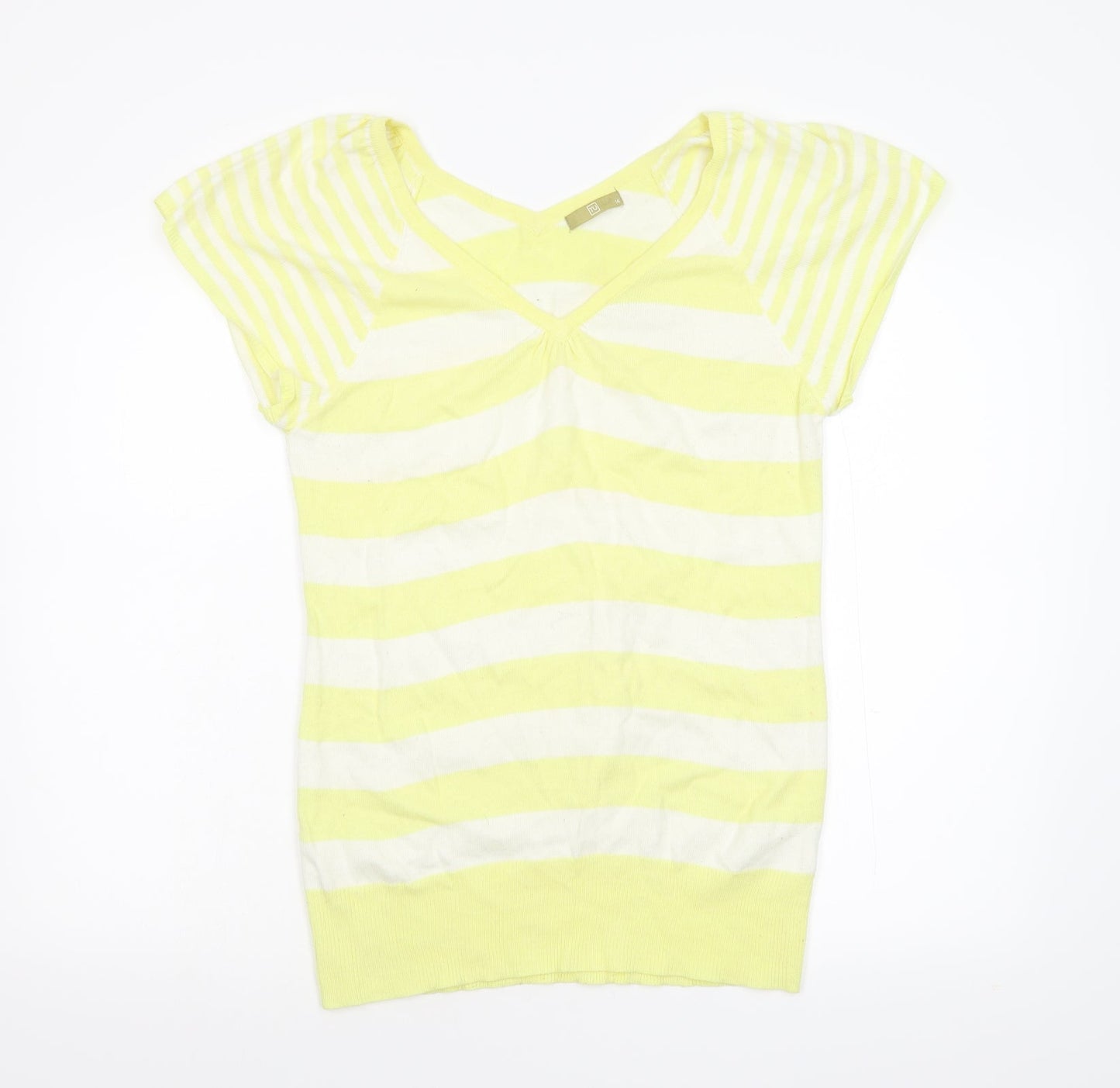 TU Womens Yellow Striped Knit Pullover Jumper Size 14