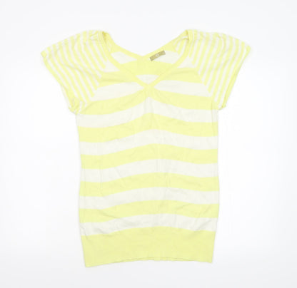 TU Womens Yellow Striped Knit Pullover Jumper Size 14