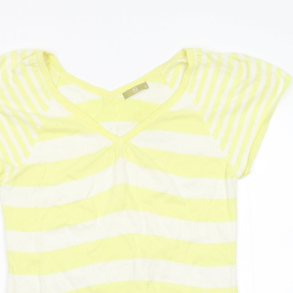 TU Womens Yellow Striped Knit Pullover Jumper Size 14