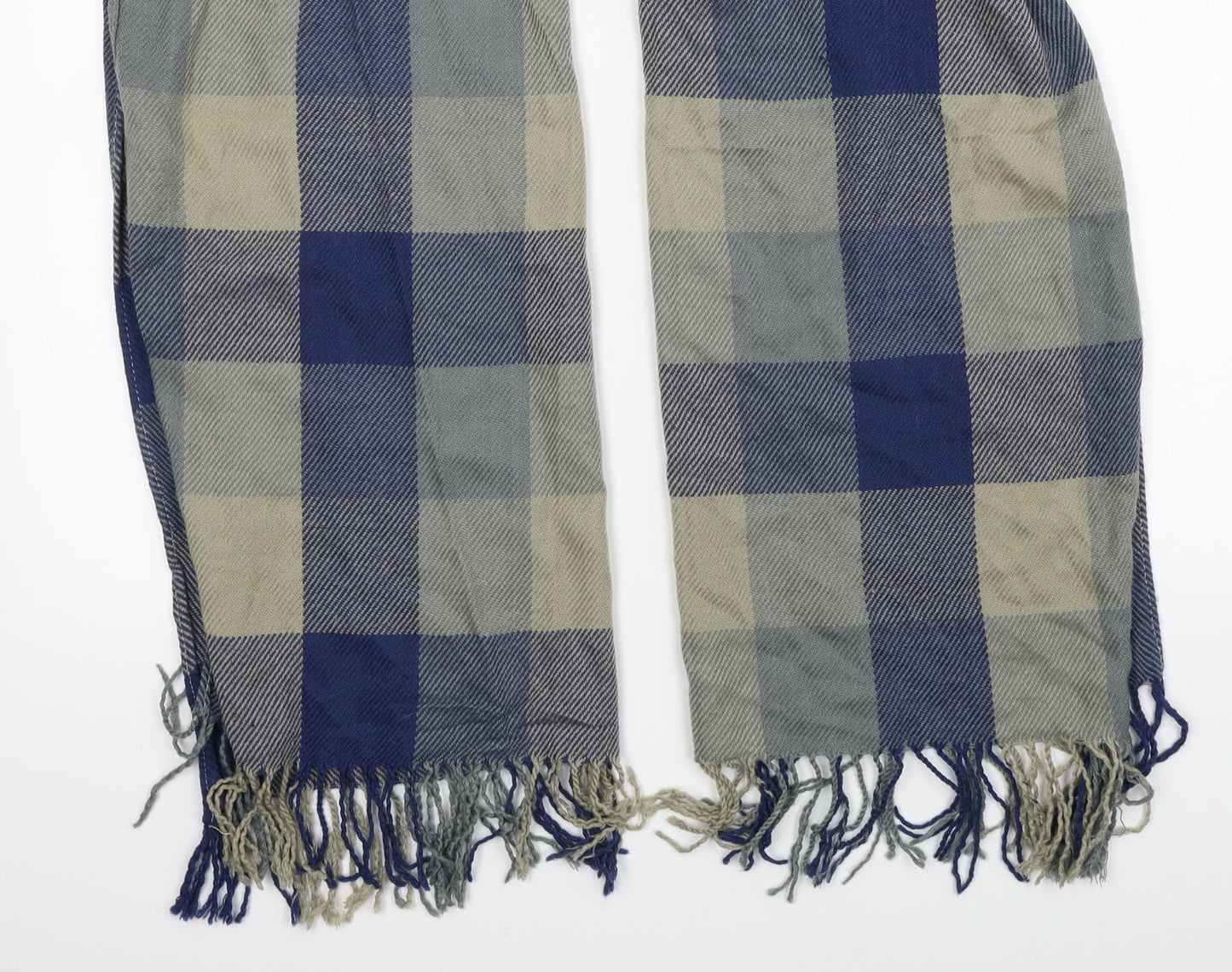 Preworn Unisex Blue Plaid Knit  Scarf