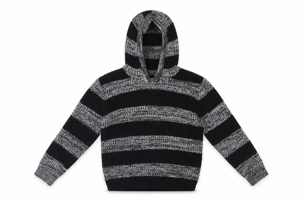 Tu Girls Black Striped  Pullover Hoodie Size 7 Years