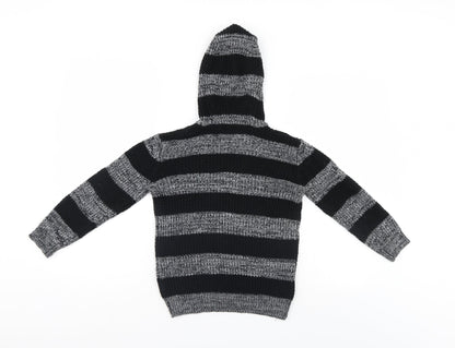 TU Girls Black Striped  Pullover Hoodie Size 7 Years