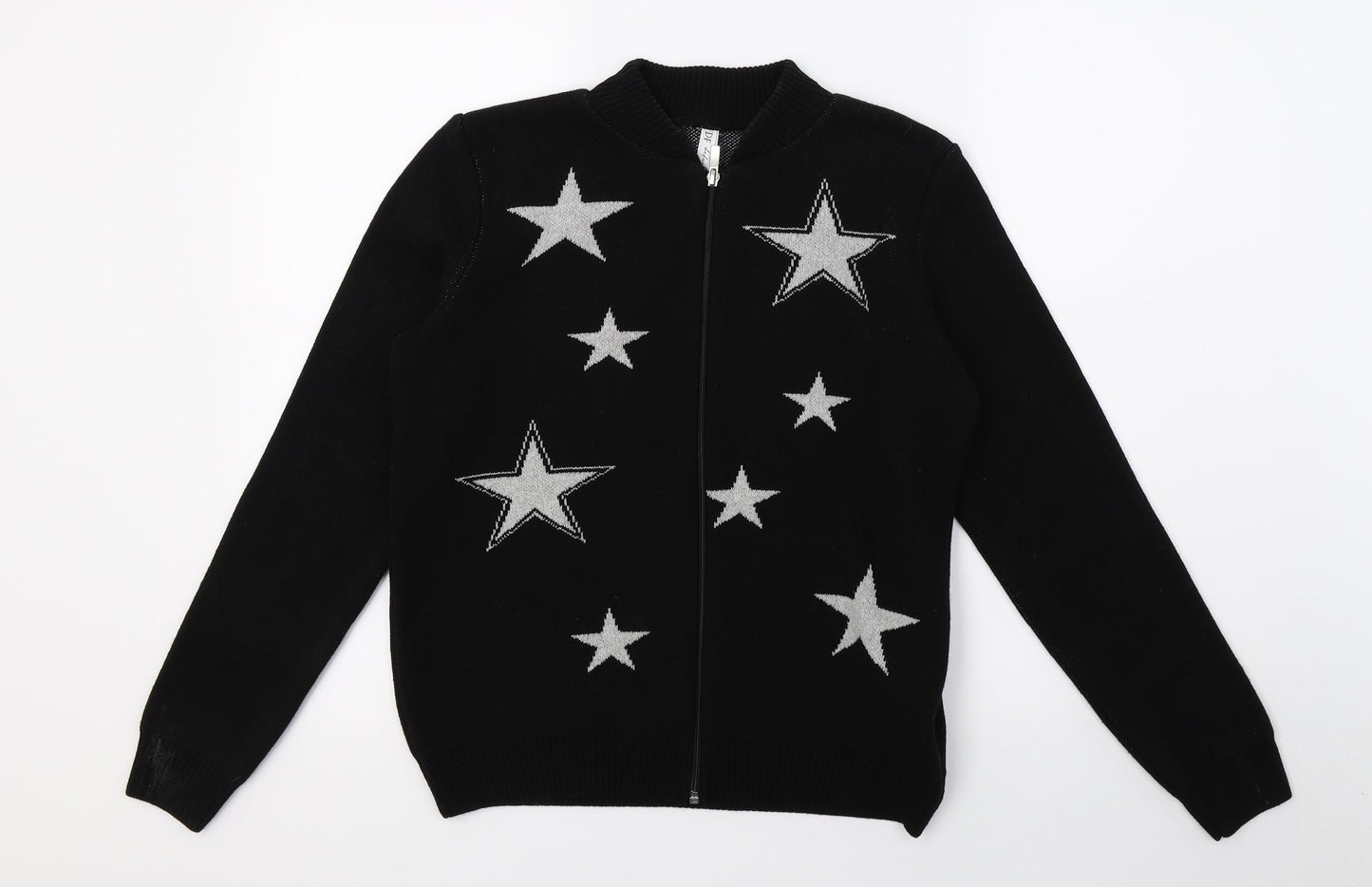 Defacto Womens Black Geometric Knit Full Zip Jumper Size S  - Stars