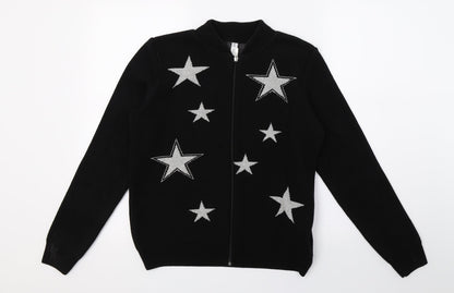 Defacto Womens Black Geometric Knit Full Zip Jumper Size S  - Stars