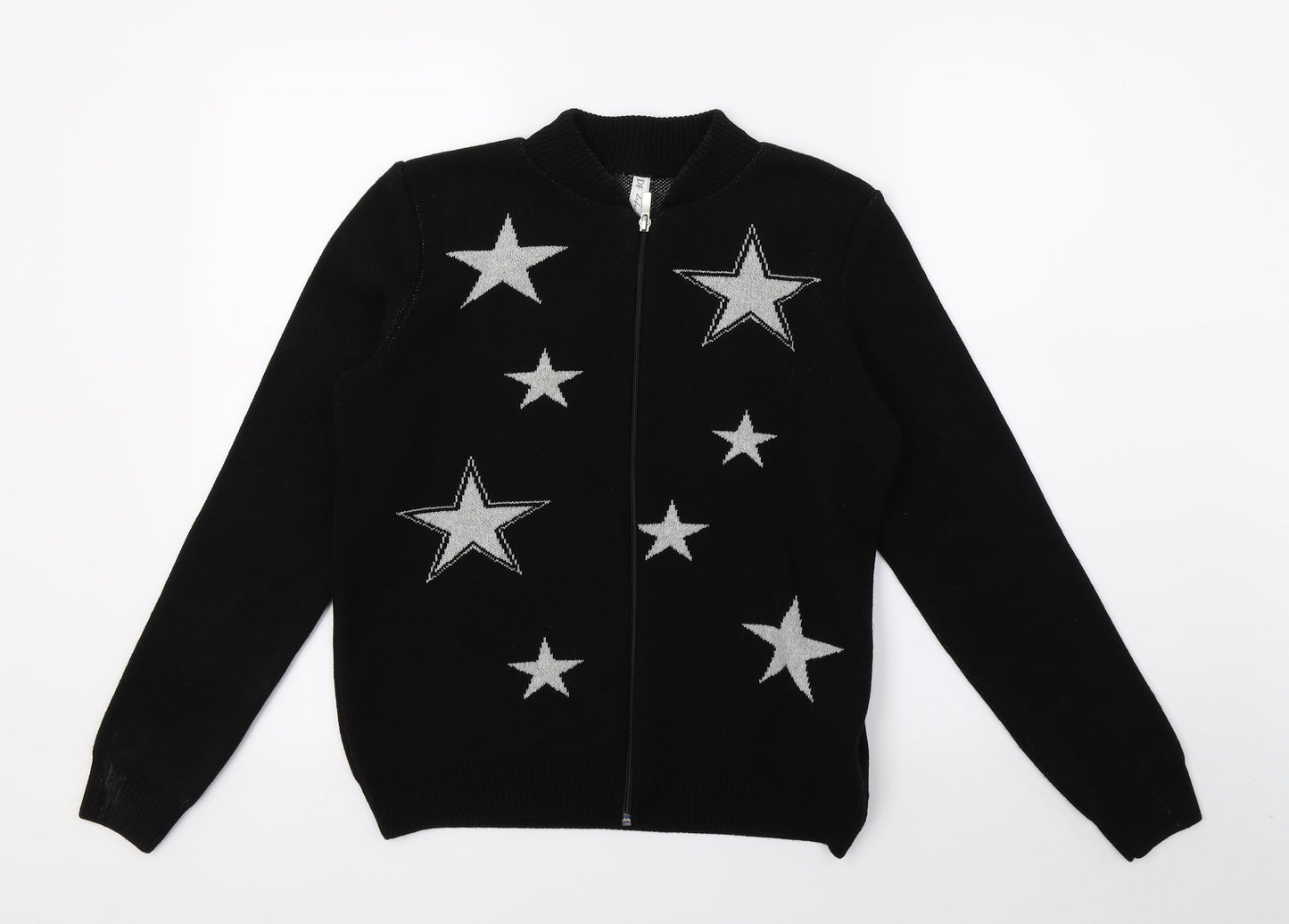 Defacto Womens Black Geometric Knit Full Zip Jumper Size S  - Stars