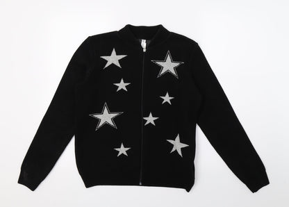 Defacto Womens Black Geometric Knit Full Zip Jumper Size S  - Stars