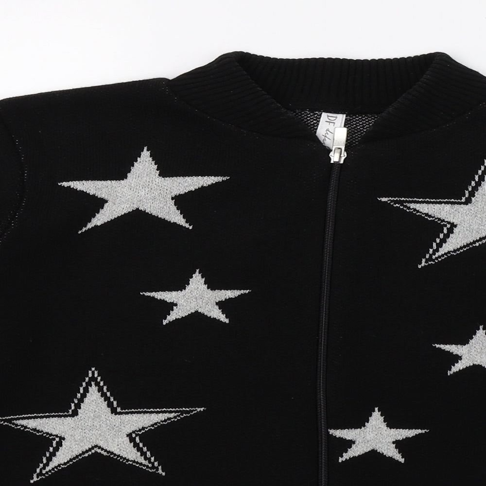 Defacto Womens Black Geometric Knit Full Zip Jumper Size S  - Stars
