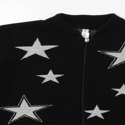Defacto Womens Black Geometric Knit Full Zip Jumper Size S  - Stars