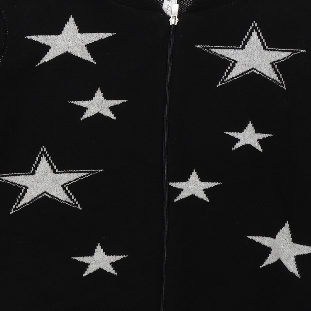Defacto Womens Black Geometric Knit Full Zip Jumper Size S  - Stars