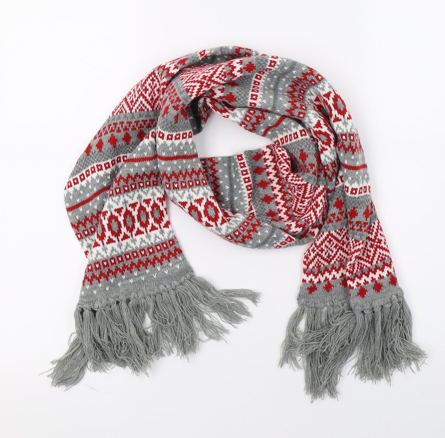 Preworn Womens Grey Geometric Knit  Scarf