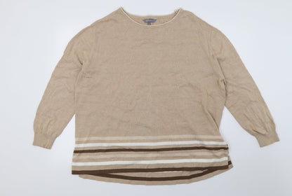 Additional front view of Principles women’s beige striped knit jumper, size UK 18