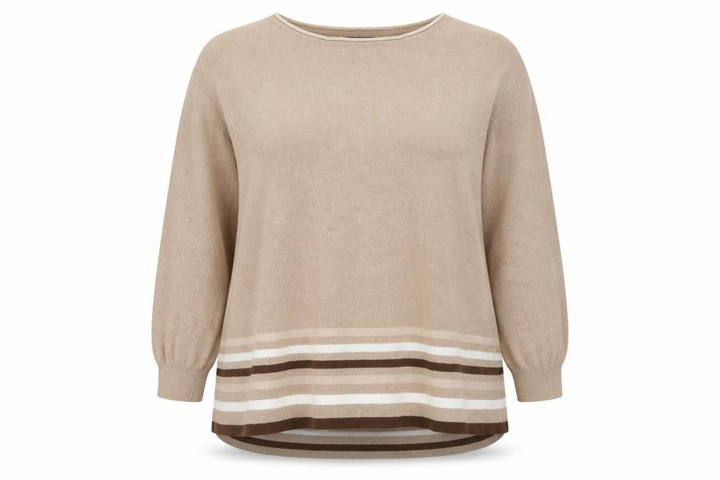 Front view of Principles women’s beige striped knit jumper, size UK 18