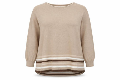 Front view of Principles women’s beige striped knit jumper, size UK 18