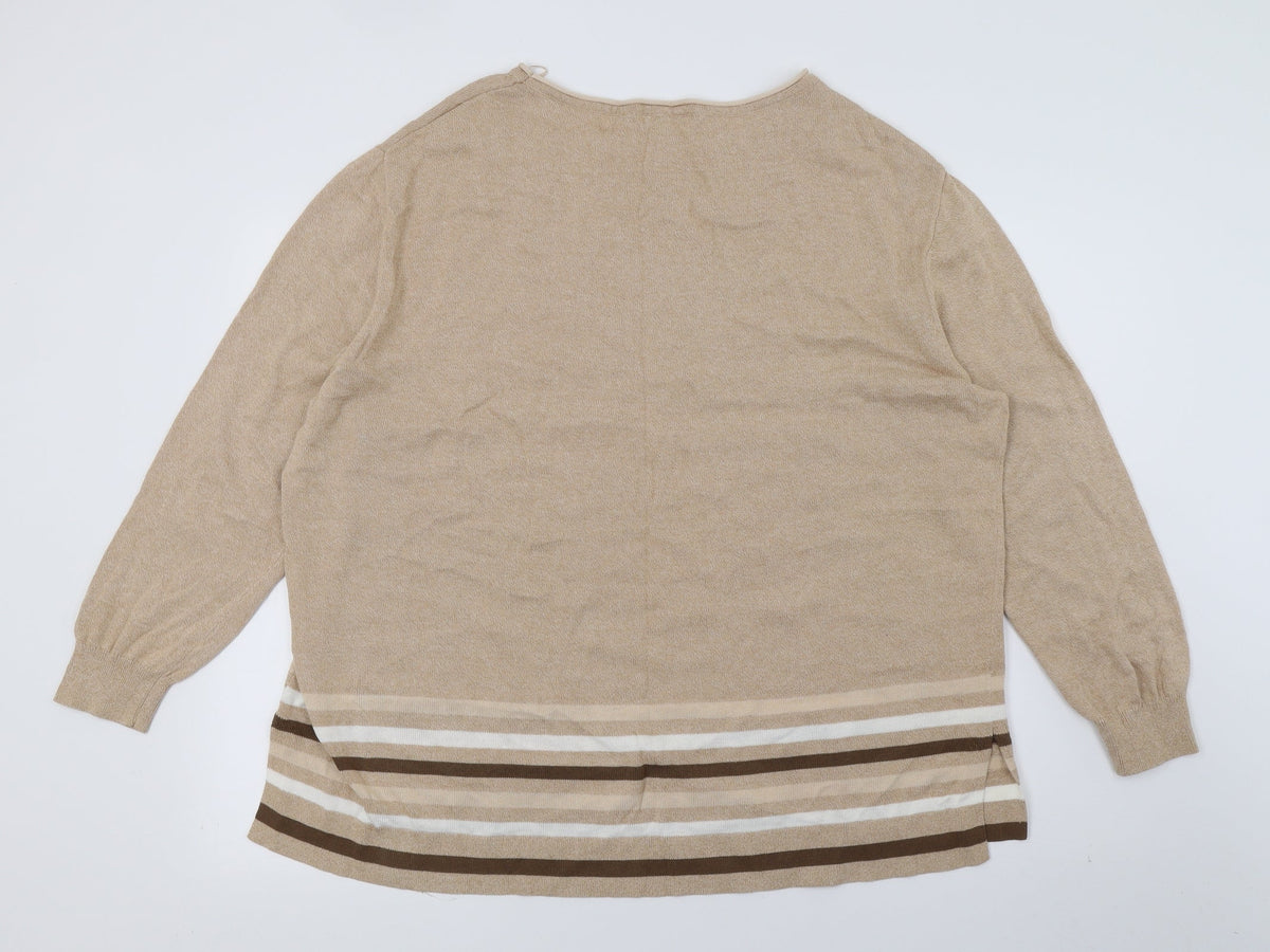 Back view of Principles women’s beige striped knit jumper, size UK 18