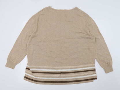 Back view of Principles women’s beige striped knit jumper, size UK 18