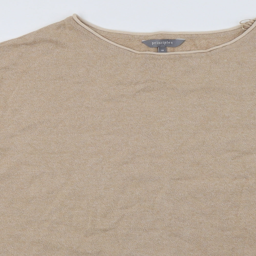 Close-up detail of Principles women’s beige striped knit jumper, size UK 18