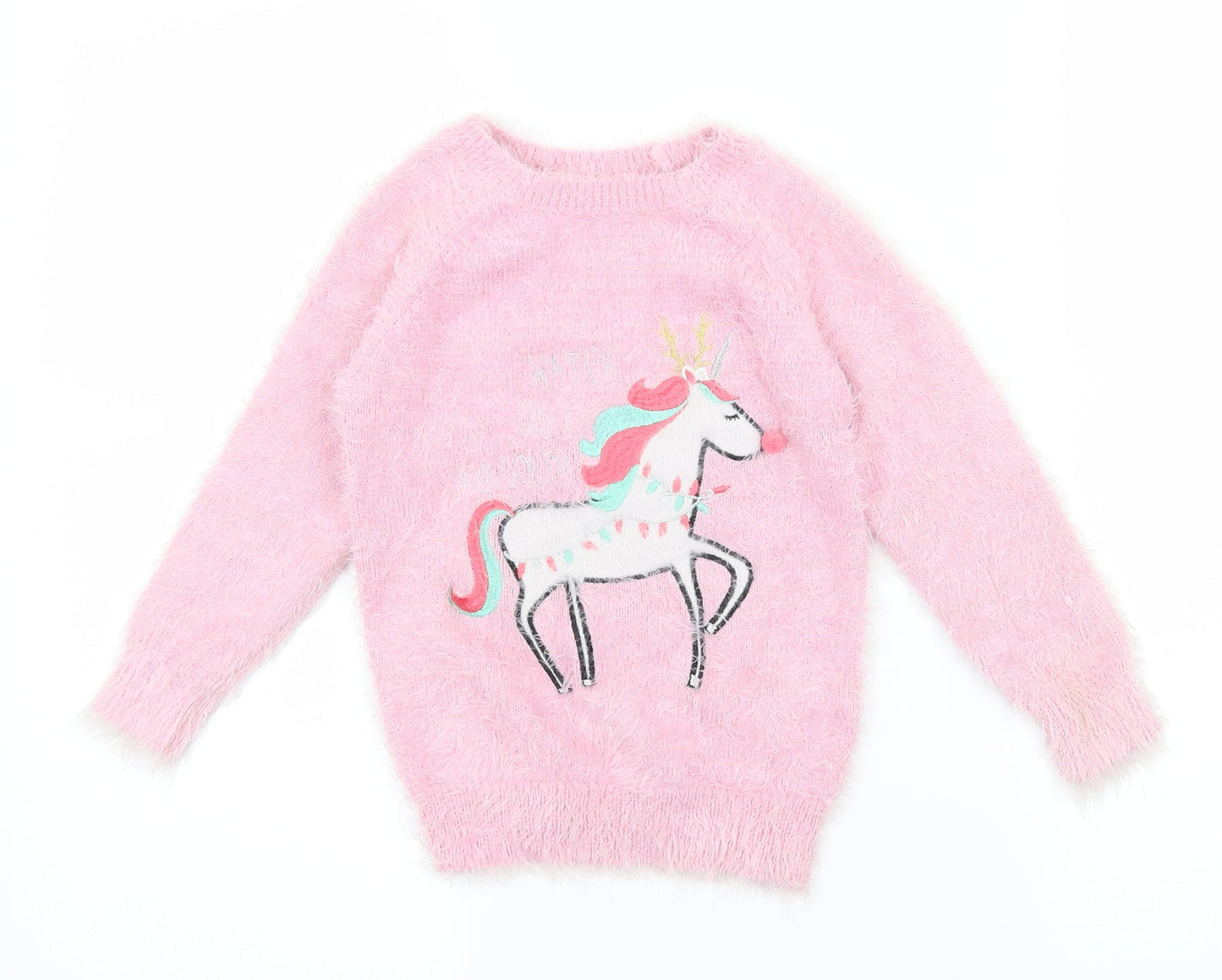 Ilovegirlswear Girls Pink  Knit Pullover Jumper Size 5 Years  - Unicorn