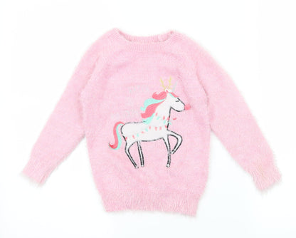Ilovegirlswear Girls Pink  Knit Pullover Jumper Size 5 Years  - Unicorn