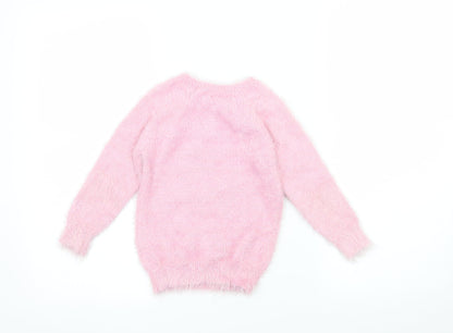 Ilovegirlswear Girls Pink  Knit Pullover Jumper Size 5 Years  - Unicorn