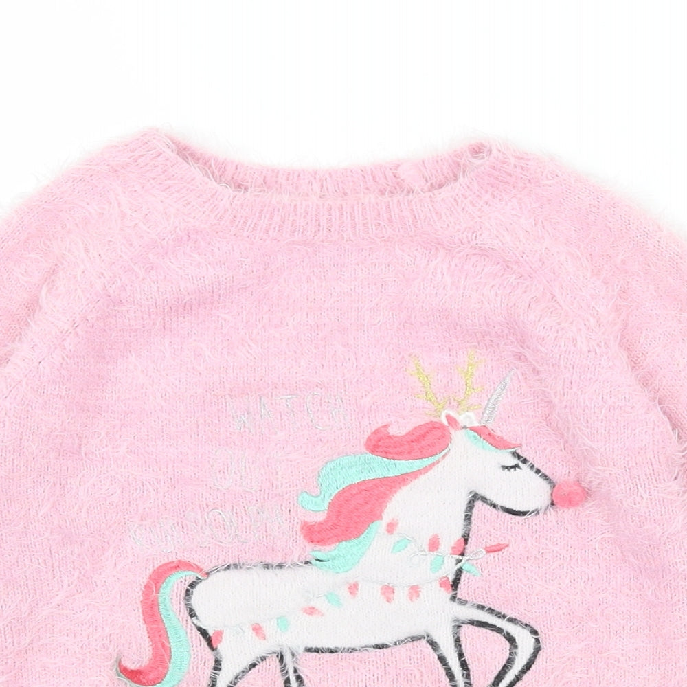 Ilovegirlswear Girls Pink  Knit Pullover Jumper Size 5 Years  - Unicorn