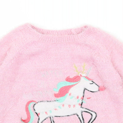 Ilovegirlswear Girls Pink  Knit Pullover Jumper Size 5 Years  - Unicorn