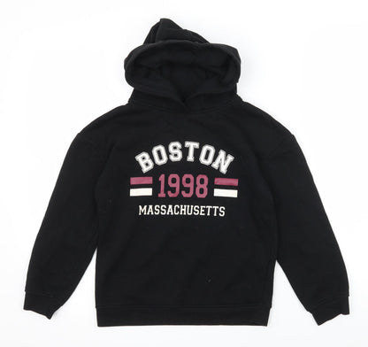 Primark Girls Black  Jersey Pullover Hoodie Size 9-10 Years  - Boston