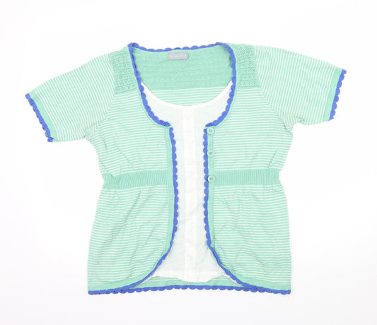Per Una Womens Green Striped Knit Basic Blouse Size 16